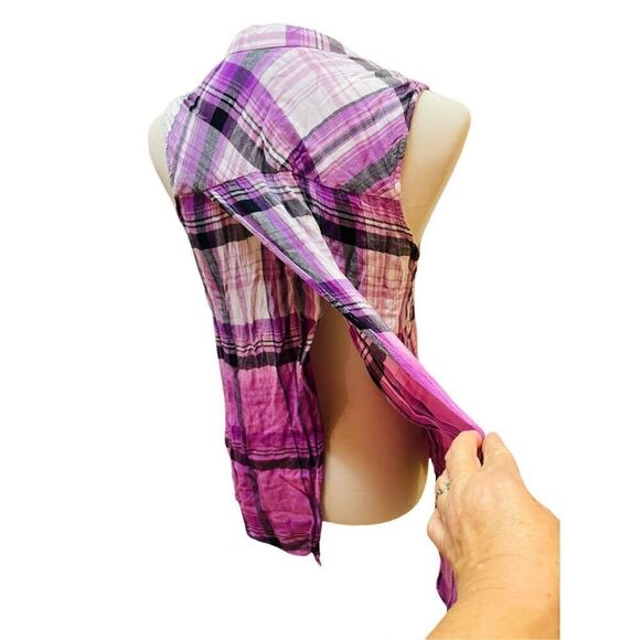 Rock & Republic Purple Checkered Split Back Sleeveless Button Front 100% Rayon B - Picture 8 of 14